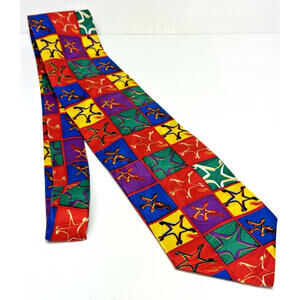 Men's Unisex Bialucci ITALY 100% SILK ColourfulStars Bold Statement Tie 90's Y2K